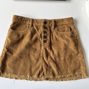Indigo Rein Brown Corduroy Mini Skirt Size 7 Raw Frayed Hem